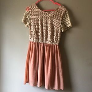 Floral design and pink dress.